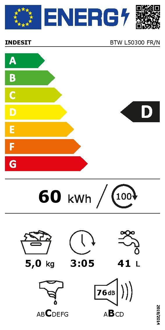 Lave linge Top INDESIT 5kg - BTWL50300FRN