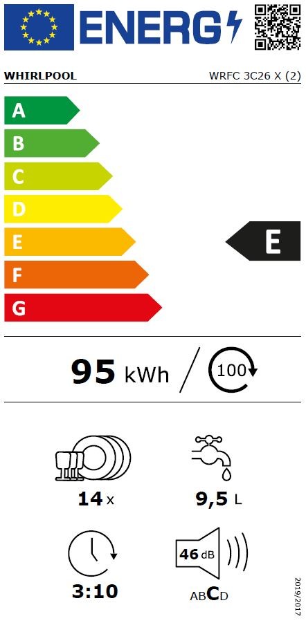 Lave vaisselle 60 cm WHIRLPOOL 6ème sens 46dB 14 couverts - WRFC3C26X