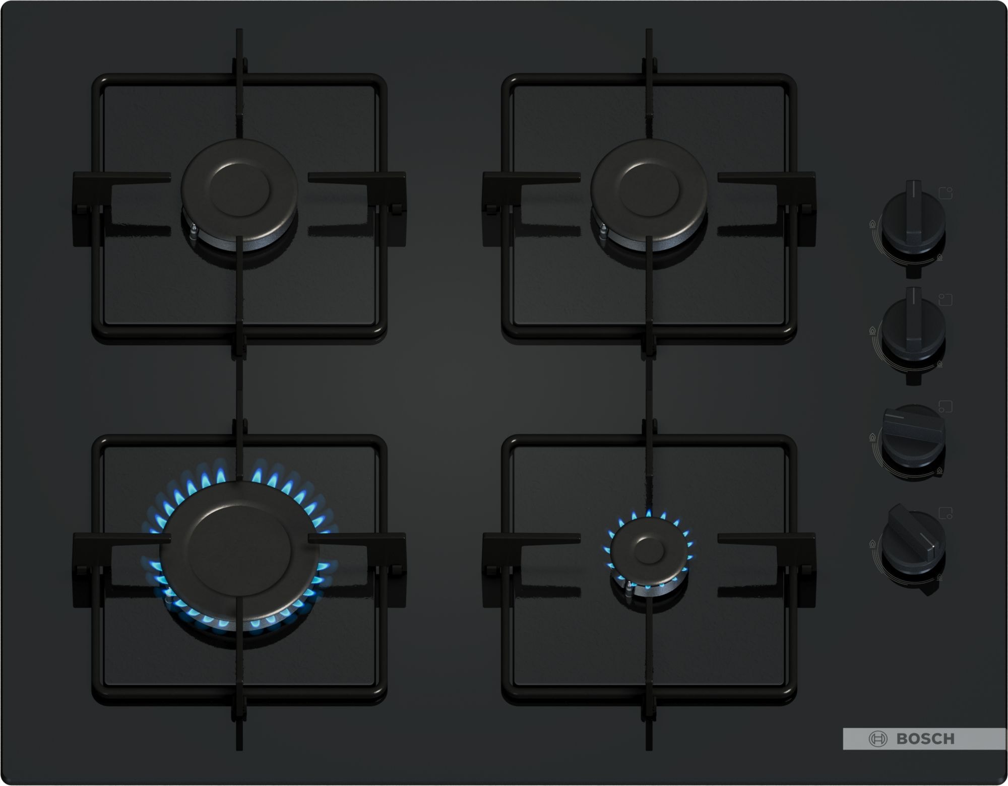 Plaque gaz BOSCH , 4 foyers, 7500W, 60 cm, Noir POP6B6K30