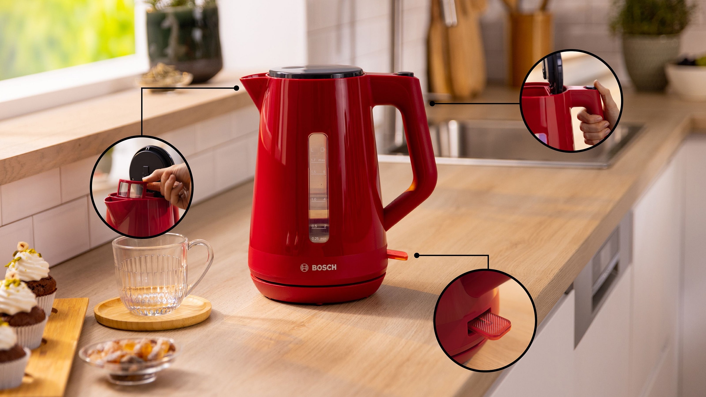 Bouilloire BOSCH Sans fil 1,7L 2400W Rouge - TWK1M124