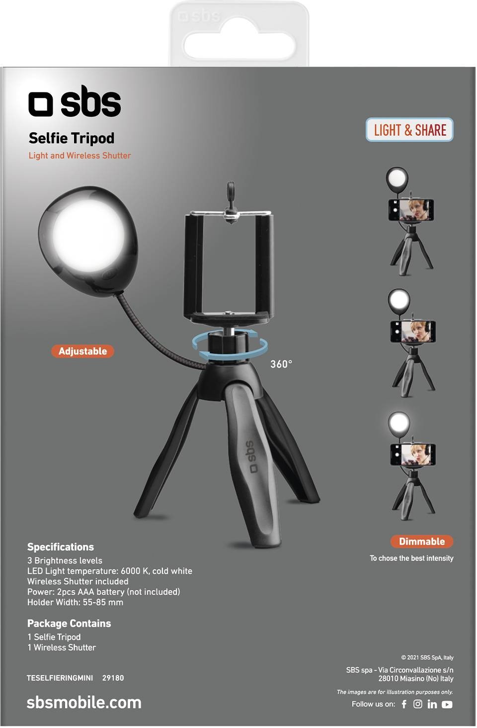 SBS Perche à selfie avec anneau lumineux - TREPIED-SELFI-ANNEAU