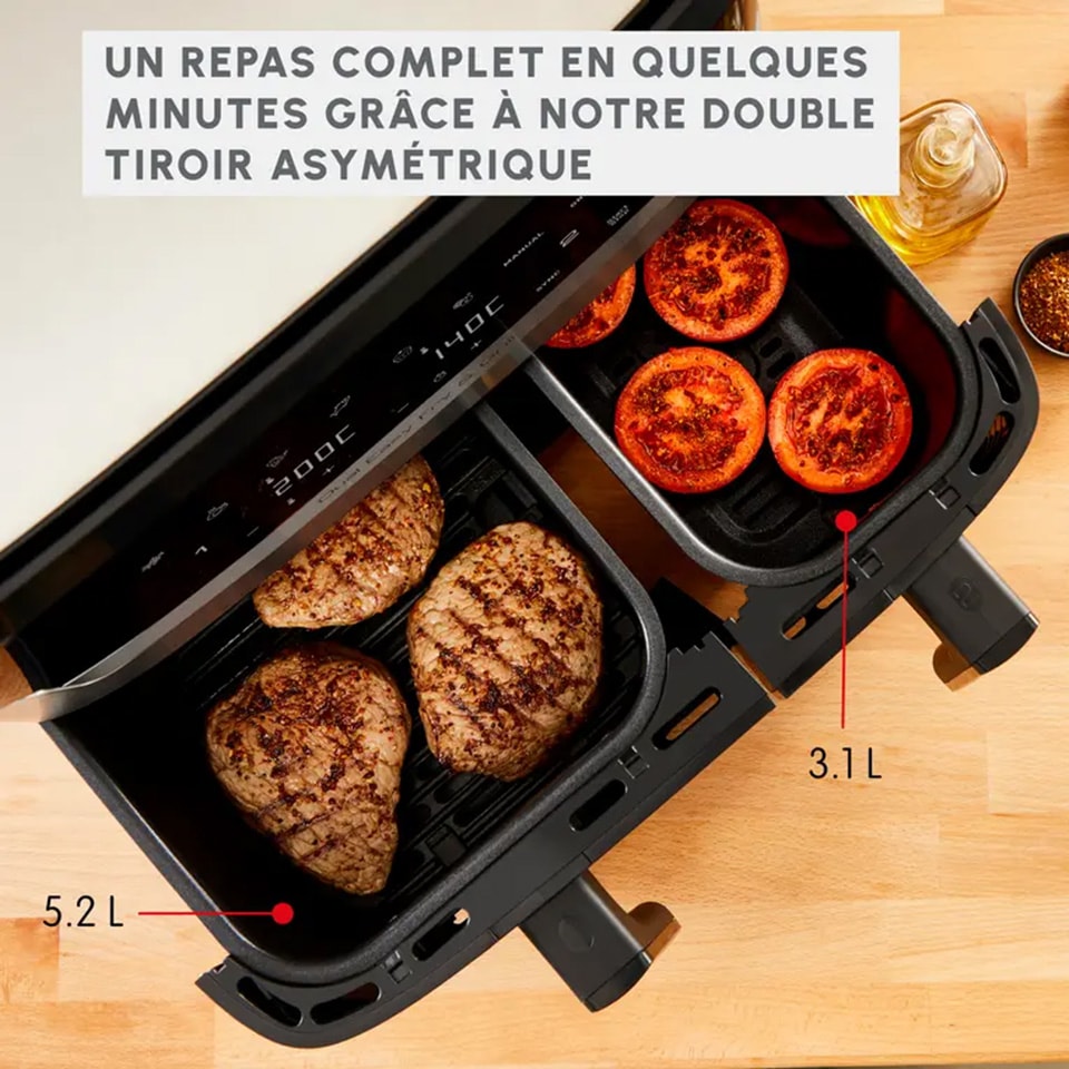 Friteuse sans huile MOULINEX 8.3L 2450W Double tiroir Inox - EZ905D20
