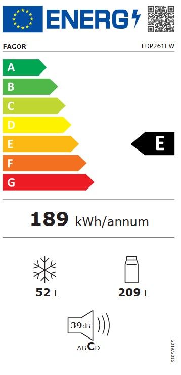 Réfrigérateur congélateur haut FAGOR 261L Froid statique Blanc - FDP261EW