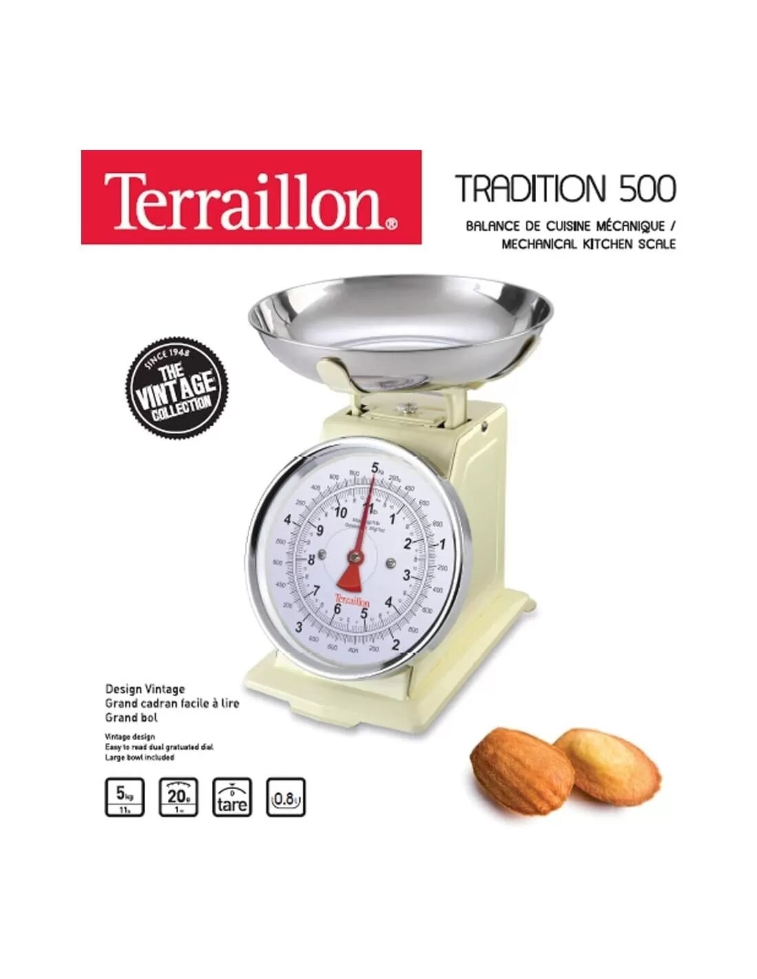 Balance de cuisine TERRAILLON , 5kg, Crème - 14475