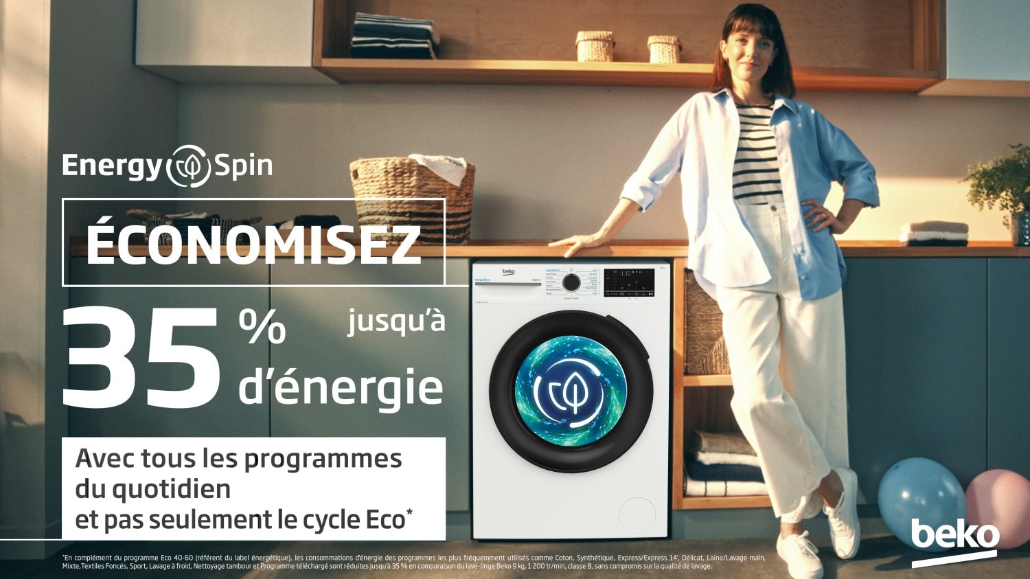 Lave linge Frontal BEKO SteamTherapy 1400 tours/minute 10Kg Blanc - BM3WFU410411B
