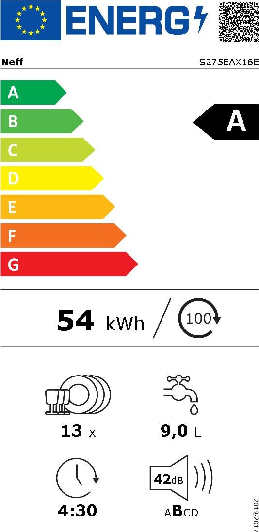 Lave vaisselle tout integrable 60 cm NEFF Home Connect 13 couverts 42dB Inox - S275EAX16E