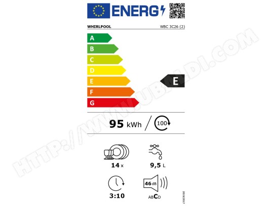 Lave vaisselle integrable 60 cm WHIRLPOOL 14 couverts - WBC3C26 Lave vaisselle integrable 60 cm WHIRLPOOL 14 couverts - WBC3C26