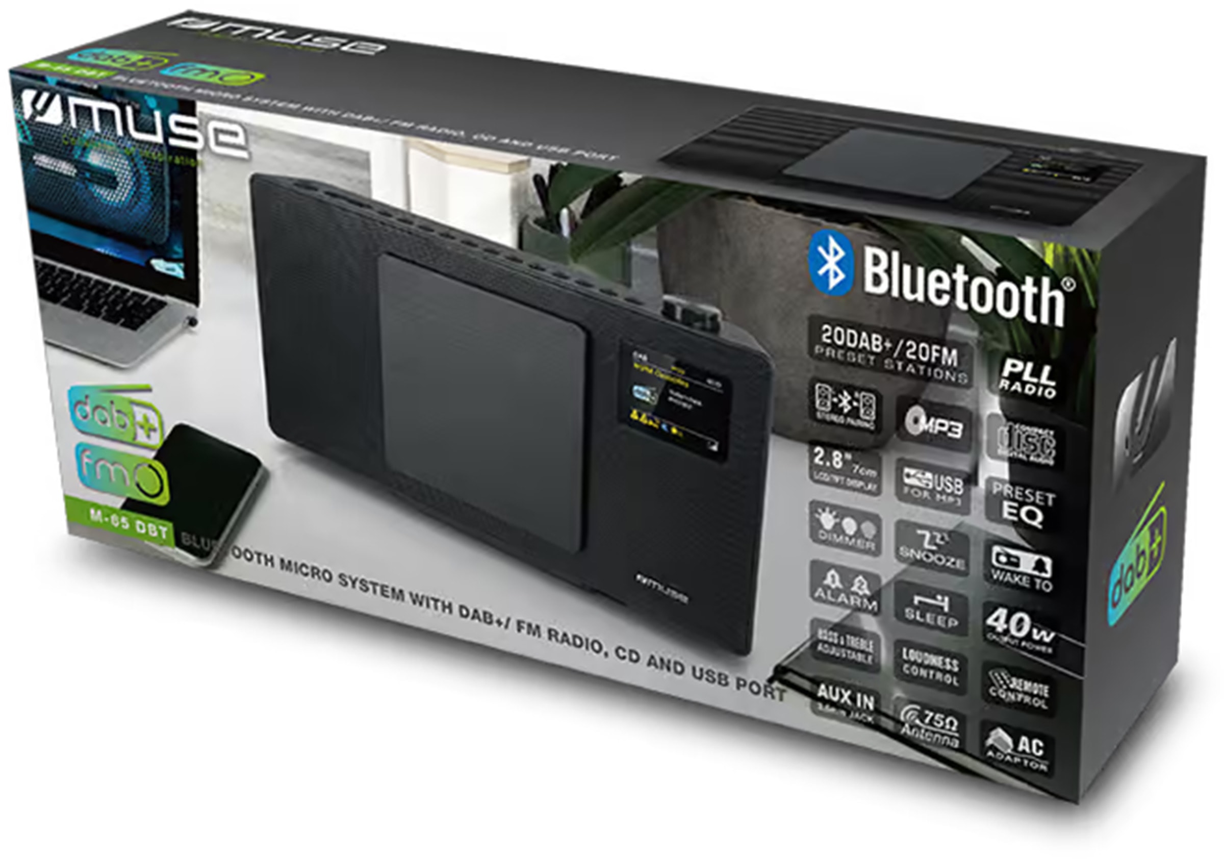Micro chaîne hifi MUSE CD DAB+ Bluetooth USB 2x20W Noir - M65DBT