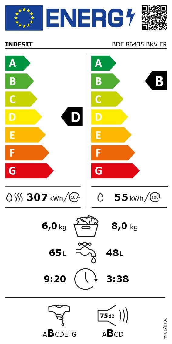 Lave linge sechant Frontal INDESIT - BDE86435BKVFR Lave linge sechant Frontal INDESIT - BDE86435BKVFR