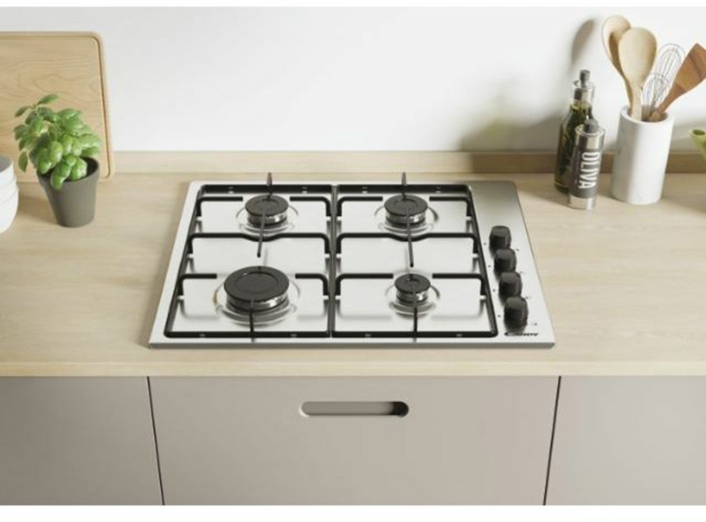 Plaque gaz CANDY 4 foyers 60 cm Inox - CHW6LBX