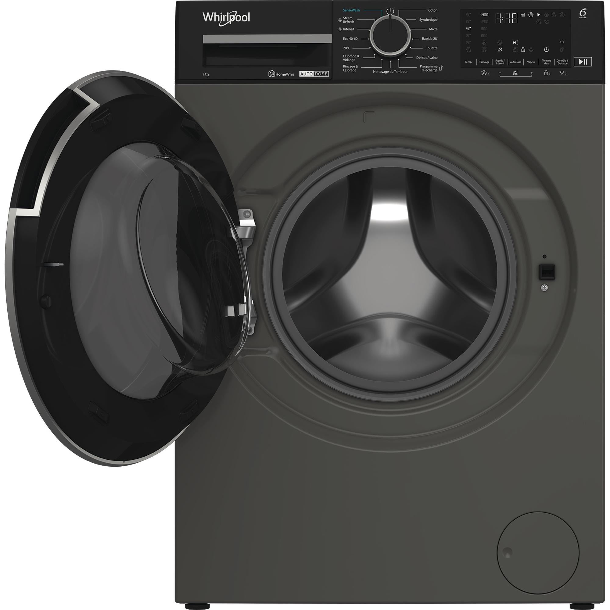 Lave linge Frontal WHIRLPOOL 1400 tr/min, 9Kg, Noir - WPM97GADSFR Lave linge Frontal WHIRLPOOL 1400 tr/min, 9Kg, Noir - WPM97GADSFR
