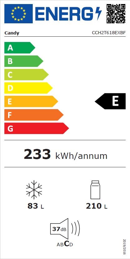 Réfrigérateur congélateur bas CANDY 293L No Frost Gris - CCH2T618EXBF