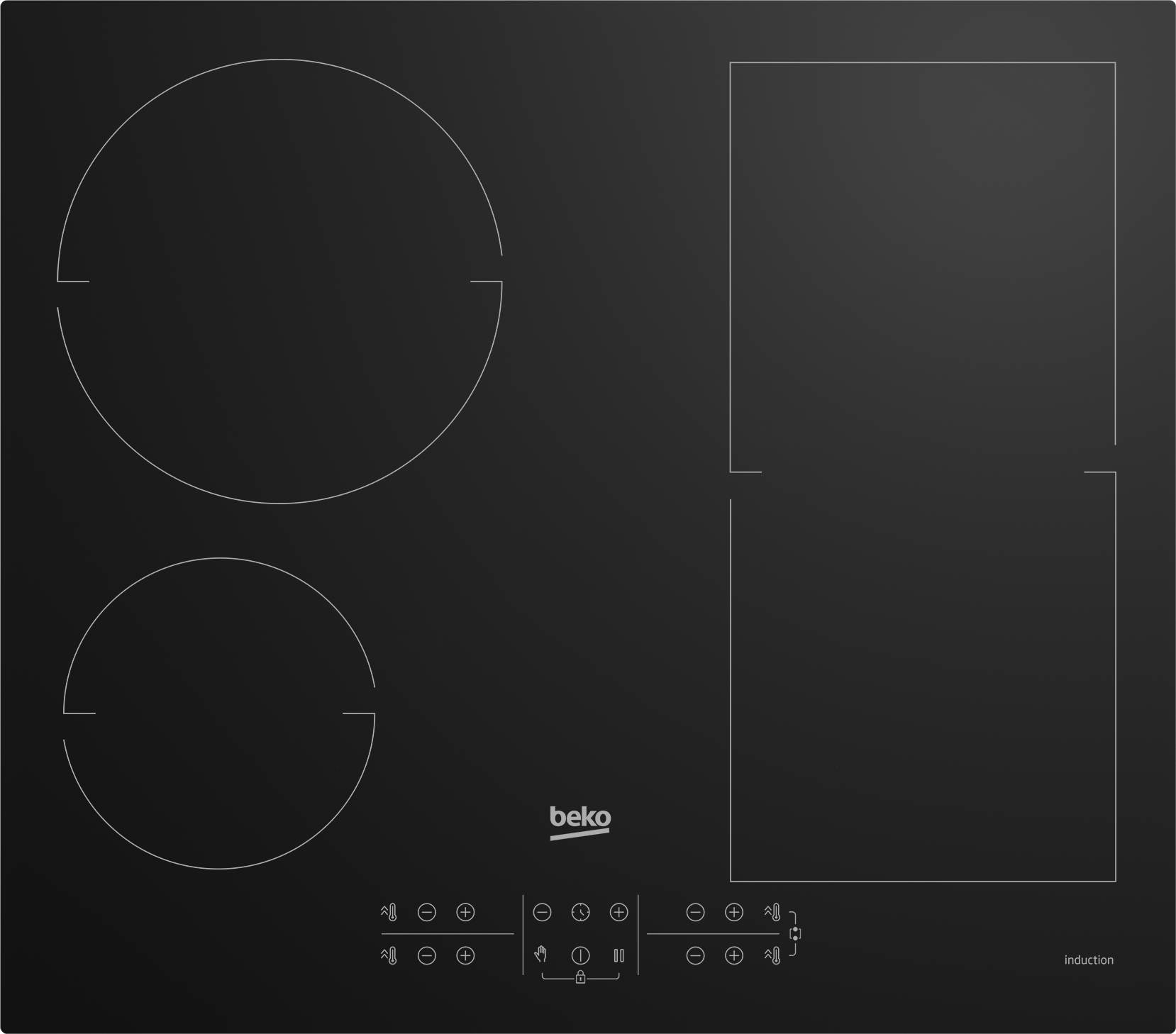 BEKO Plaque induction 4 foyers dont 1 modulaire tactile Noir HII64200FMTR BEKO Plaque induction 4 foyers dont 1 modulaire tactile Noir HII64200FMTR