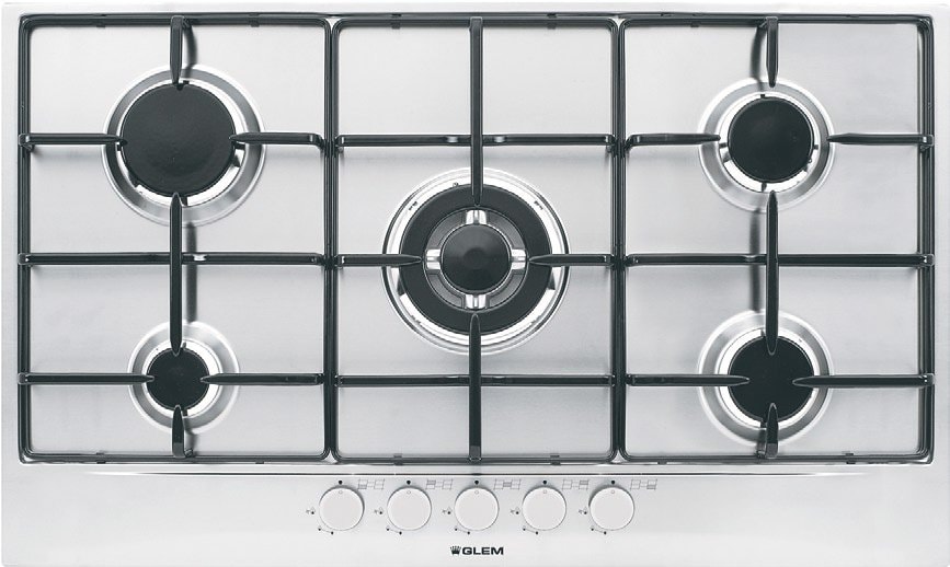 Plaque gaz GLEM 5 foyers 86 cm Inox GT955IX
