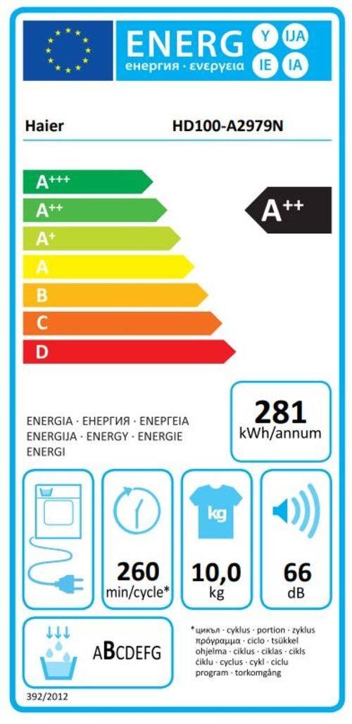 Sèche linge Condensation HAIER I-Pro Serie 7, 10kg, Blanc - HD100-A2979N-FR Sèche linge Condensation HAIER I-Pro Serie 7, 10kg, Blanc - HD100-A2979N-FR