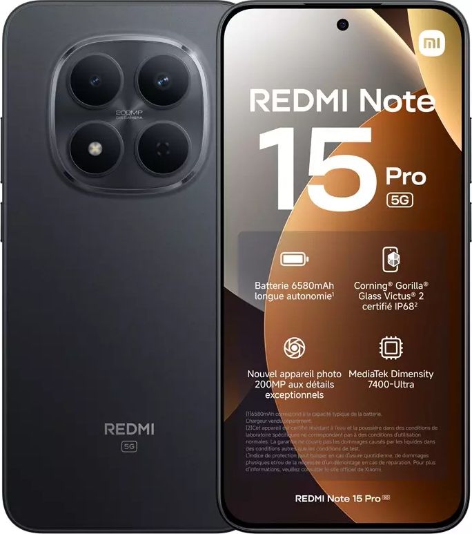 Smartphone XIAOMI Redmi Note 15 Pro 5G 512Go Noir REDMINOT15PRO512NOIR