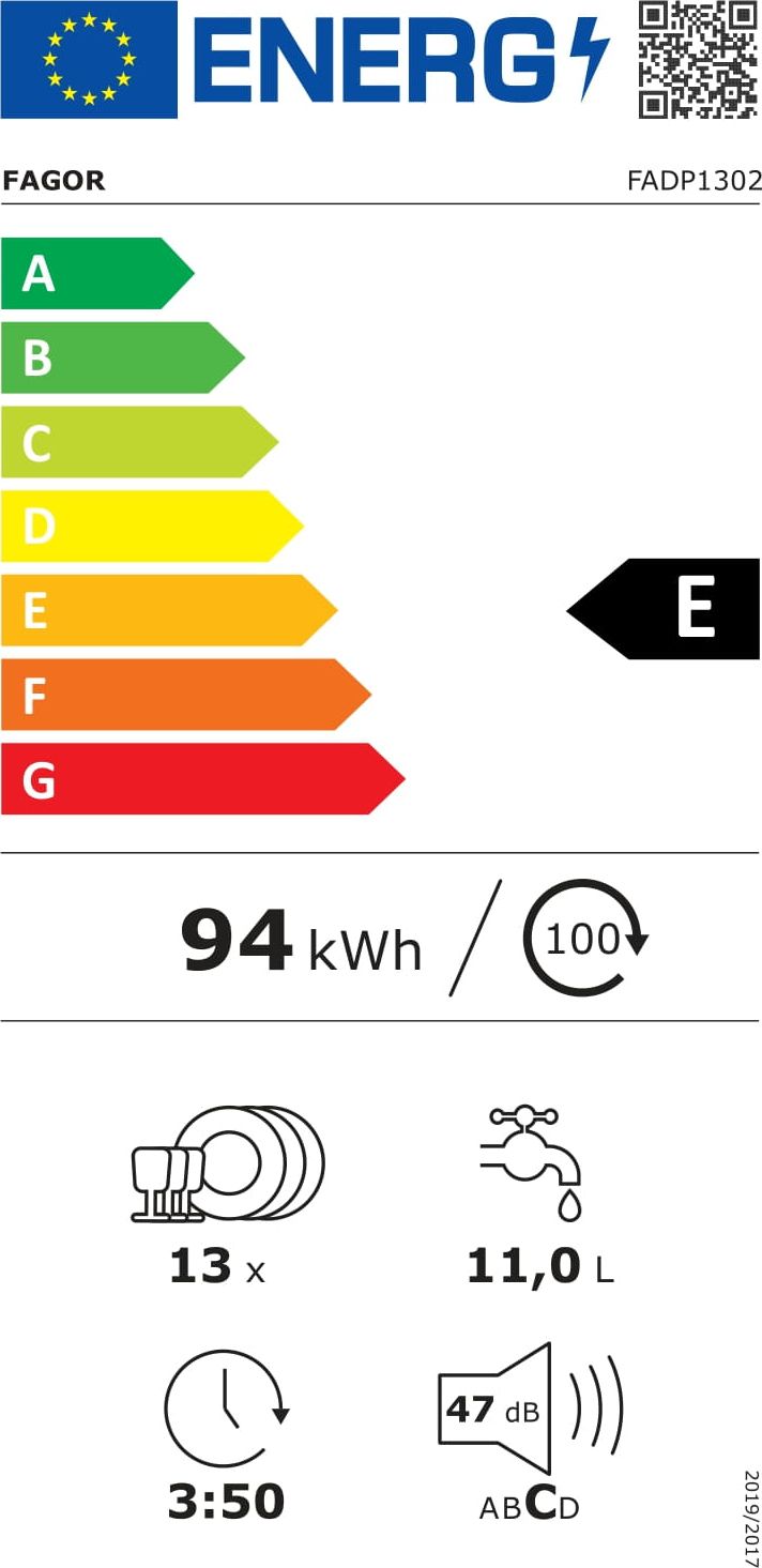 Lave vaisselle 60 cm FAGOR 13 couverts 47dB Blanc - FADP1302