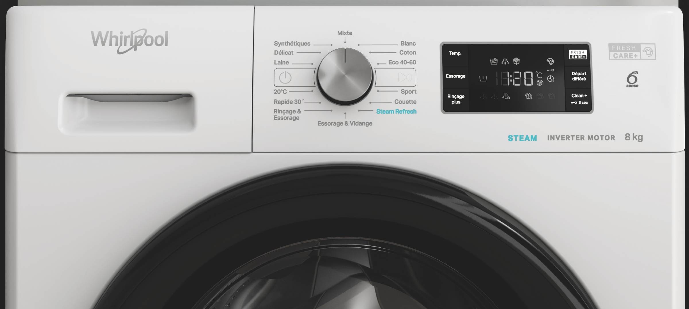 Lave linge Frontal WHIRLPOOL , 1200 trs/mn, 8Kg, Blanc - FFBU8258VFR