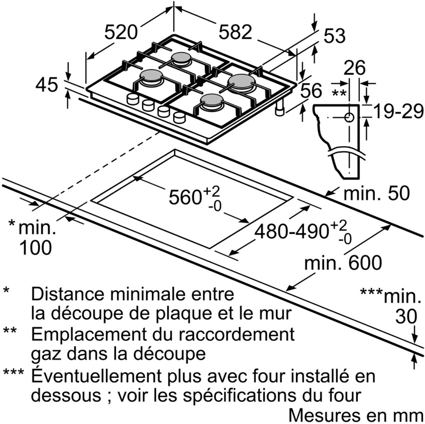 Plaque gaz NEFF N70, 4 bruleurs, 7500W, 60cm, Inox - T26DS49N0