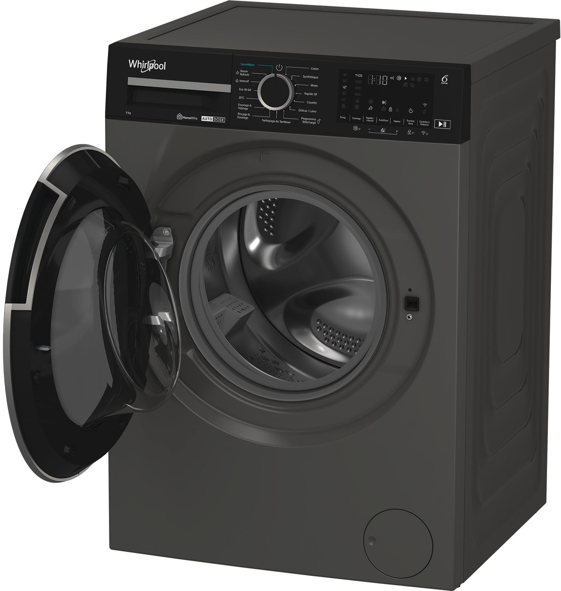 Lave linge Frontal WHIRLPOOL 1400 tr/min, 9Kg, Noir - WPM97GADSFR Lave linge Frontal WHIRLPOOL 1400 tr/min, 9Kg, Noir - WPM97GADSFR