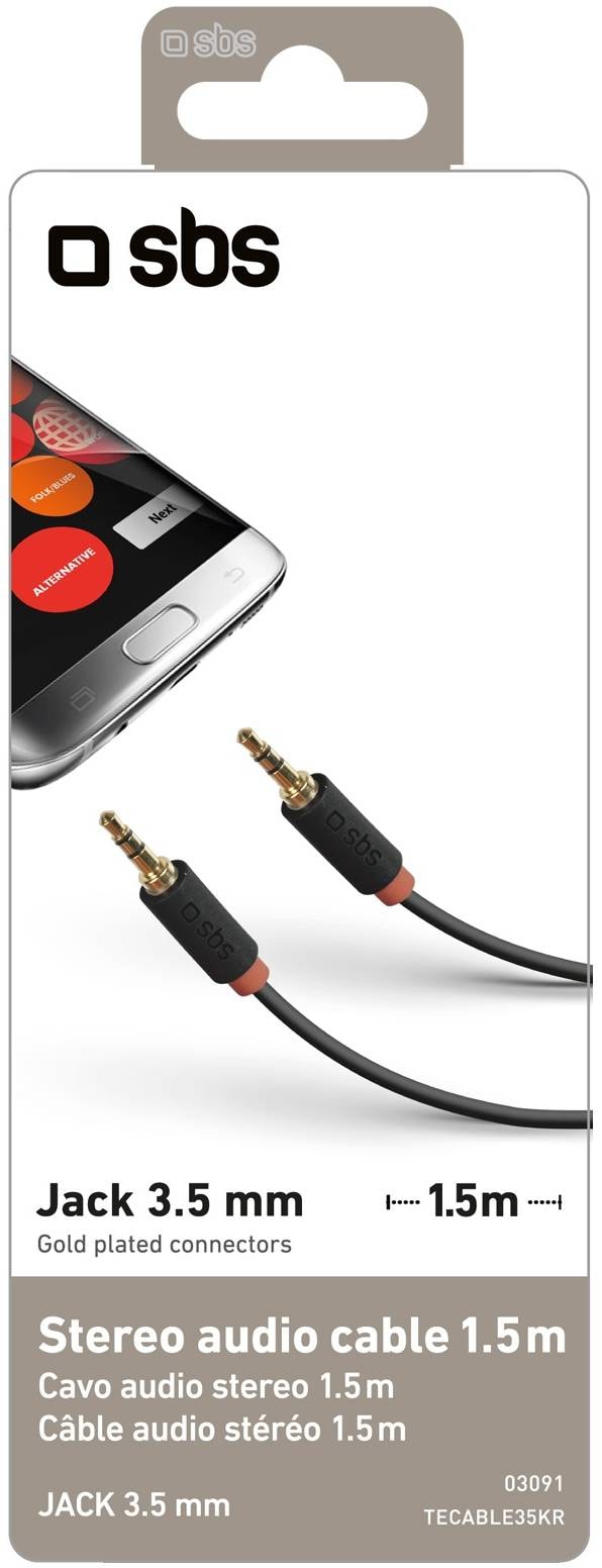 SBS Câble Jack Câble audio stéréo Jack 3,5 mm pour mobiles et smartphones  - CABL-AUDIOJACK3/5MM