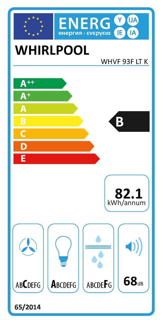 Hotte decorative murale WHIRLPOOL 90cm 68dB Noire - WHVF93FLTK