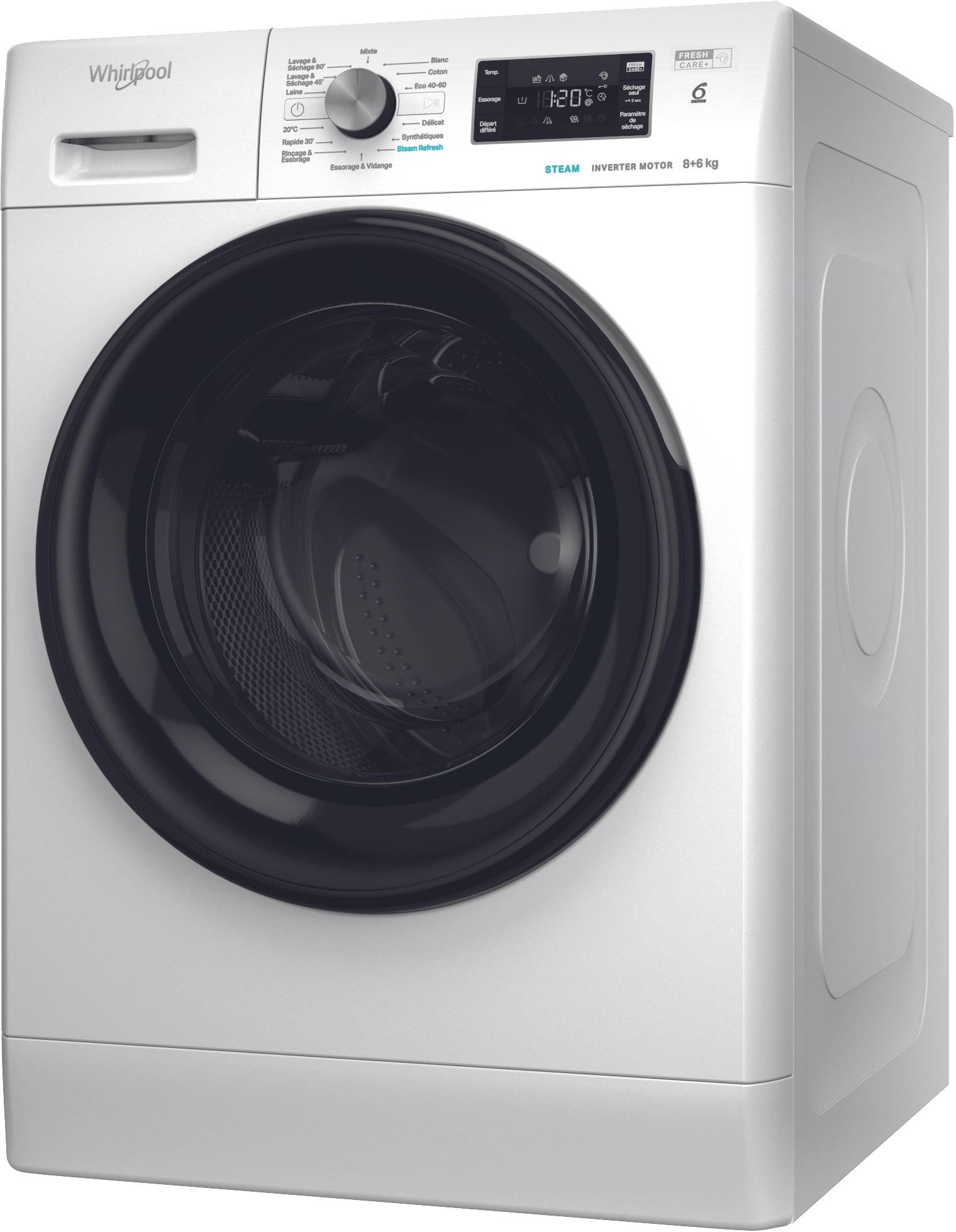 Lave linge sechant Frontal WHIRLPOOL , 1400trs/mn, 8kg, Blanc - PFFWDB864349BVFR Lave linge sechant Frontal WHIRLPOOL , 1400trs/mn, 8kg, Blanc - PFFWDB864349BVFR