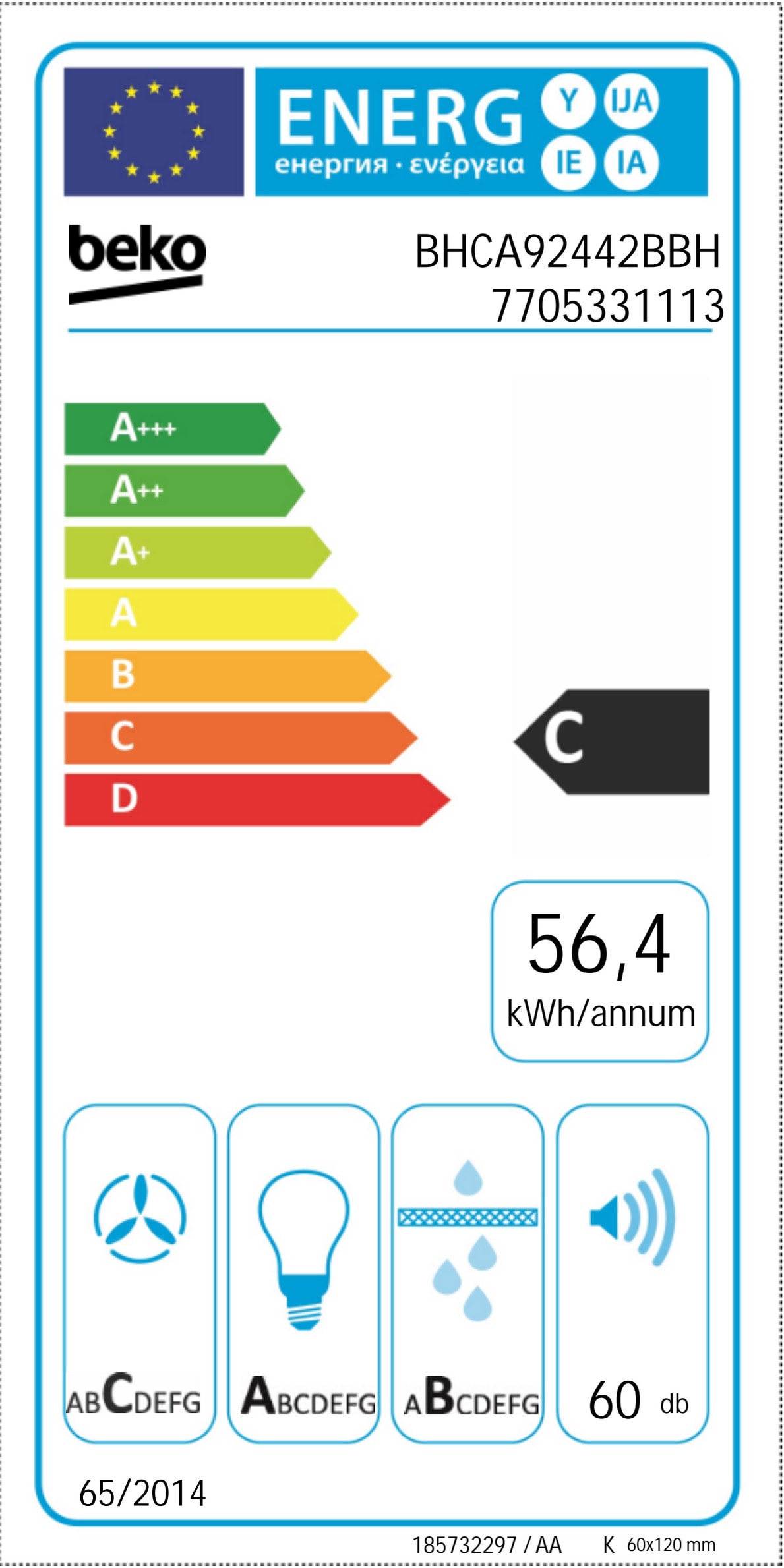 Hotte decorative murale BEKO 3 vitesses, 60db, 90cm, Noir - BHCA92442BBH