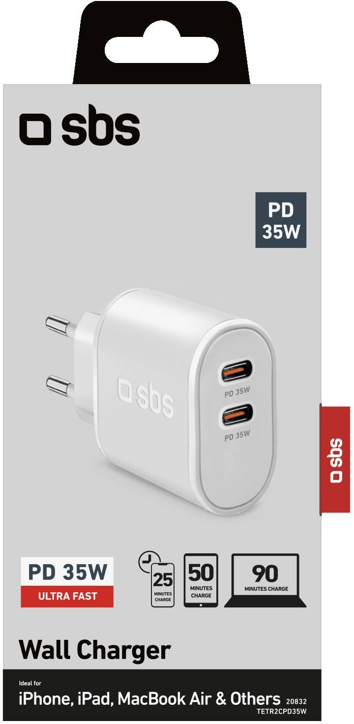 SBS Chargeur secteur Chargeur mural Power Delivery 35 W avec deux sorties USB-C - CHARG-PD35W-2USBC