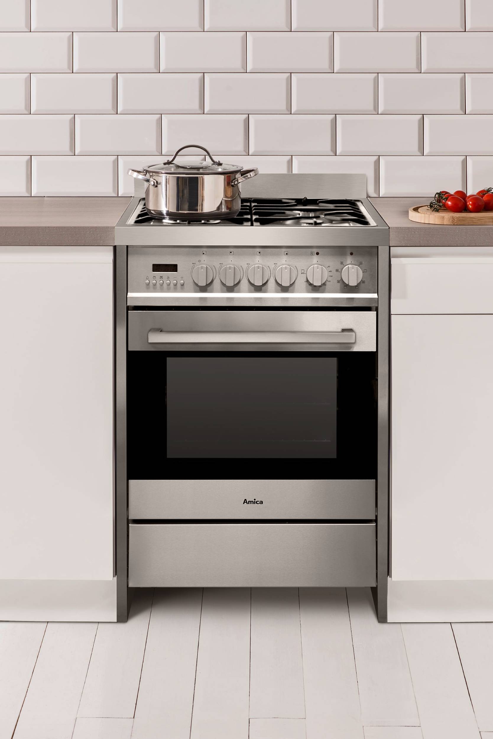 Cuisiniere gaz AMICA , 4 Foyers, Four multifonction, 67L, Inox - ACME2005X
