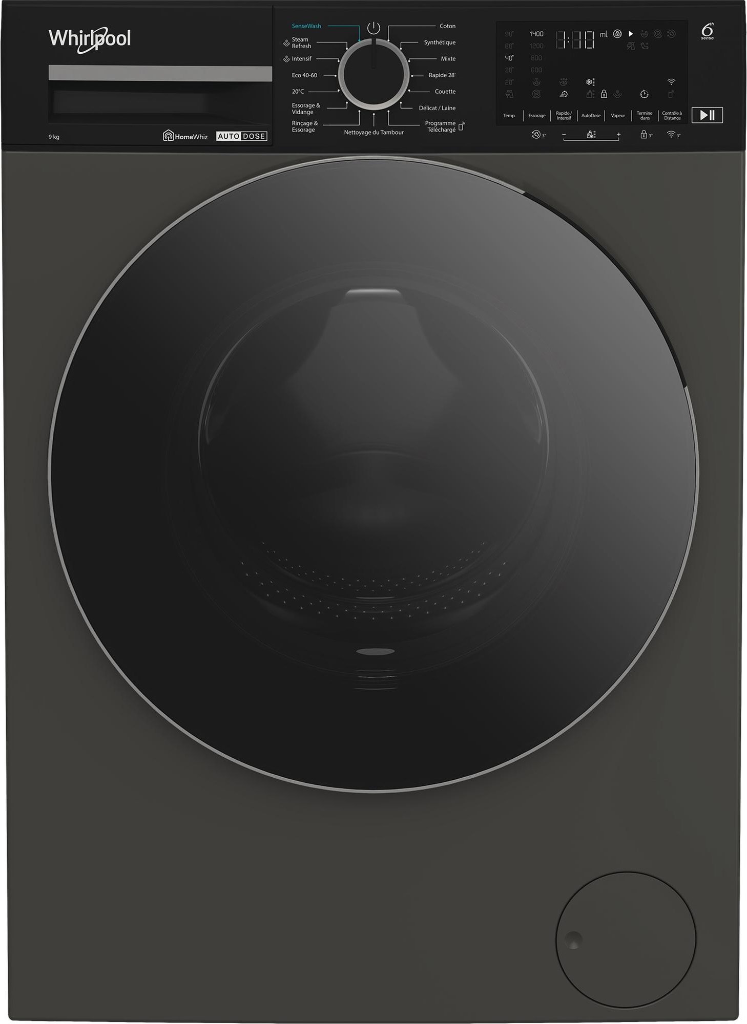 Lave linge Frontal WHIRLPOOL 1400 tr/min, 9Kg, Noir WPM97GADSFR