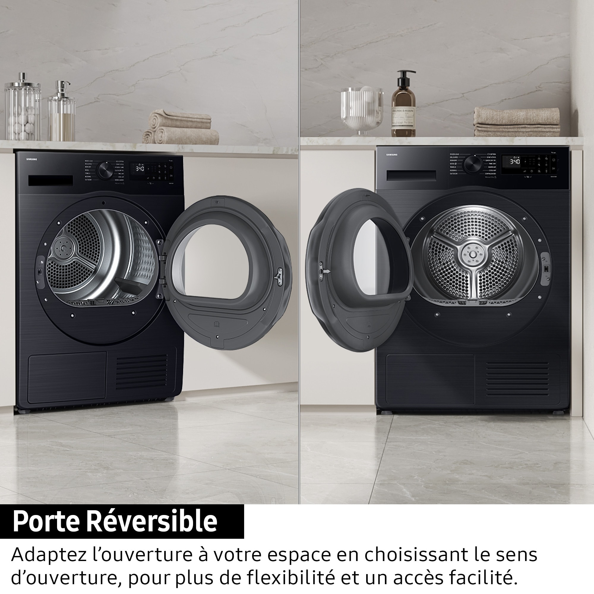 Sèche-linge pompe à chaleur SAMSUNG QuickDrive, 9Kg, Blanc - DV90DG6845LE