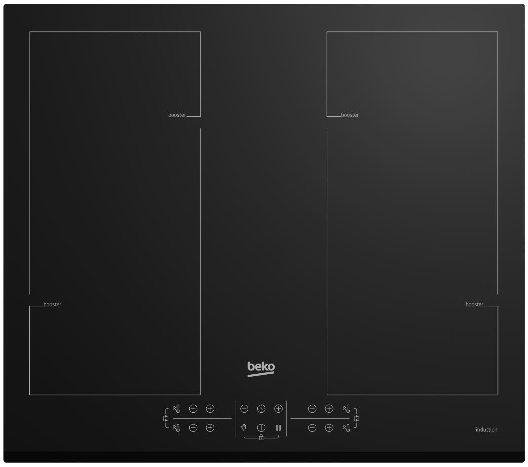 Plaque induction BEKO 4 foyers dont 2 zones modulables 60cm Noir HII64206F2MT