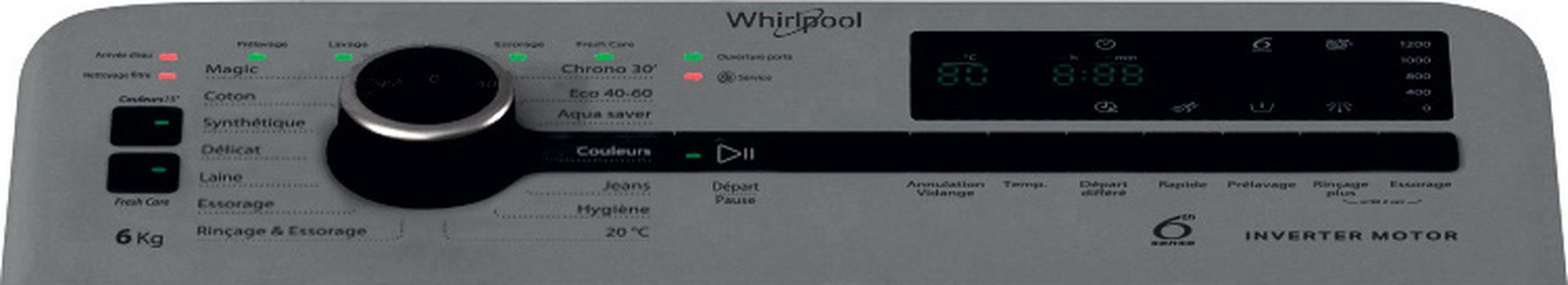 Lave linge Top WHIRLPOOL 6kg 1200trs/min Silver - TDLRS6261FR