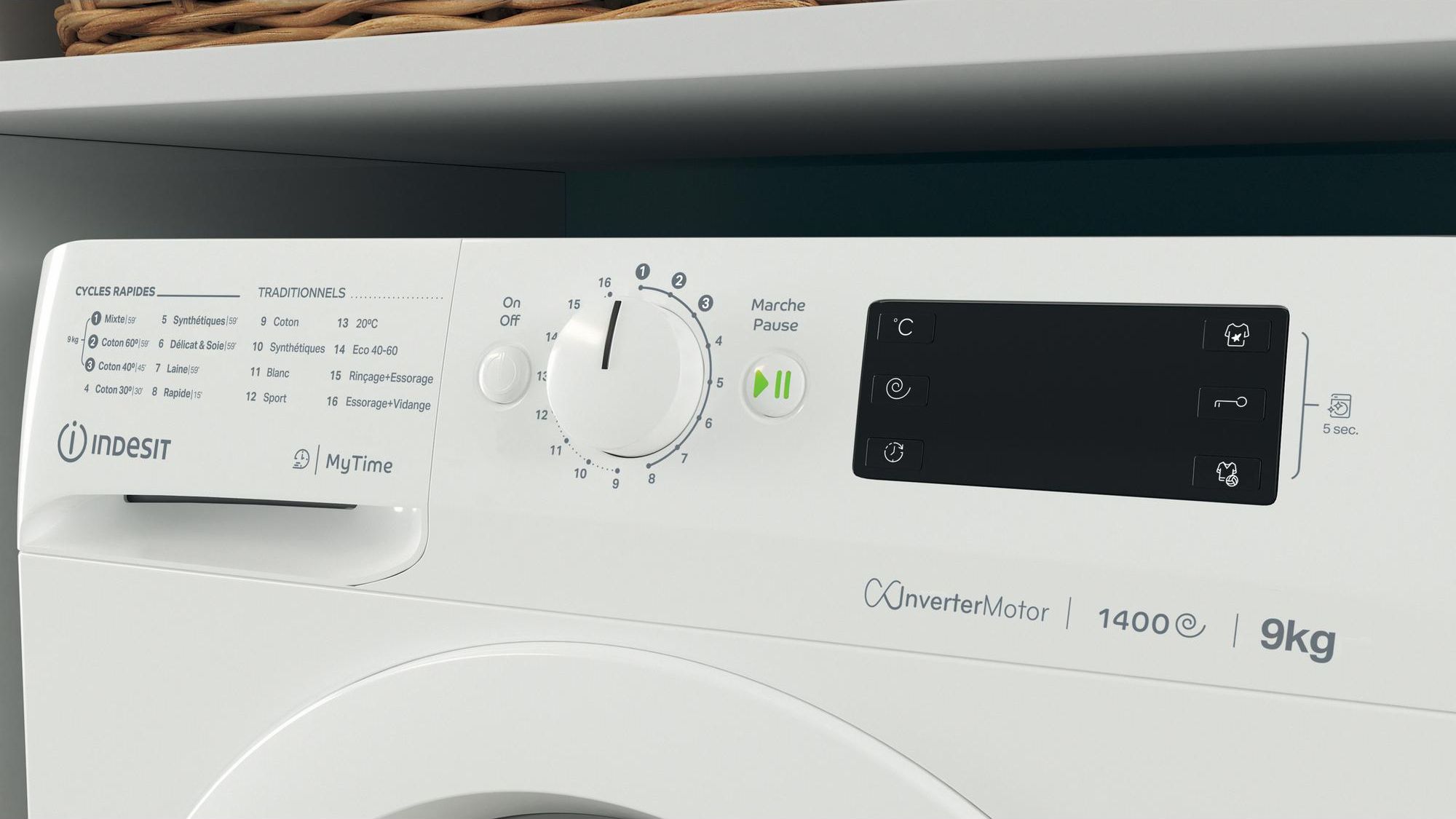 Lave linge Frontal INDESIT 9kg 1400trs/min Blanc - MTW91496WKFR