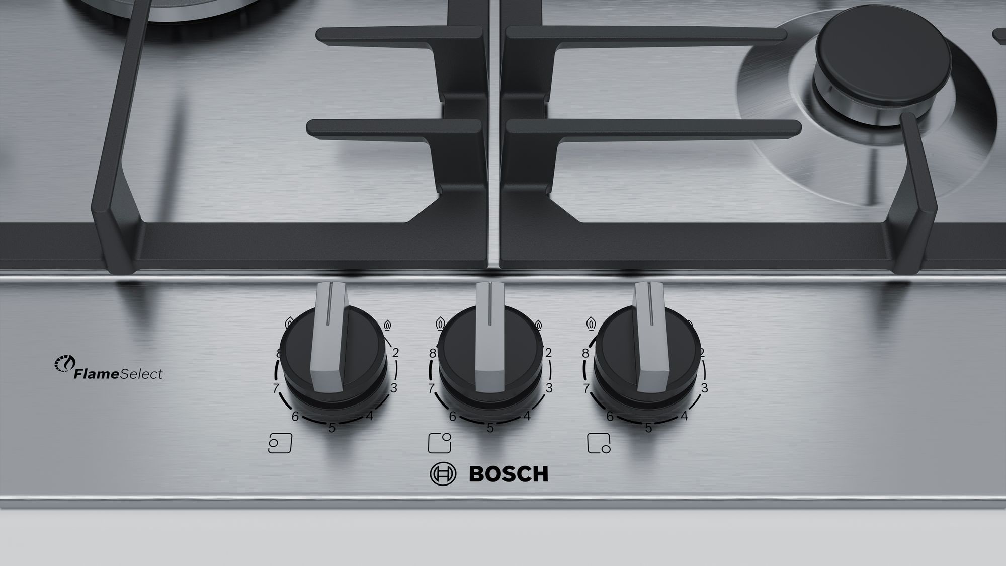 Plaque gaz BOSCH Série 6 3 Foyers FlameSelect 60cm Inox - PCC6A5B90 Plaque gaz BOSCH Série 6 3 Foyers FlameSelect 60cm Inox - PCC6A5B90