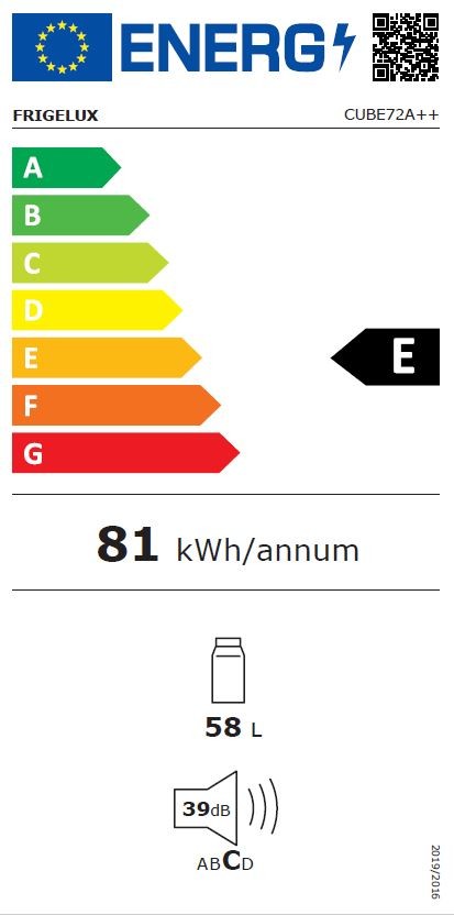 Réfrigérateur compact FRIGELUX , Froid Statique, 58L, Blanc - CUBE72A++
