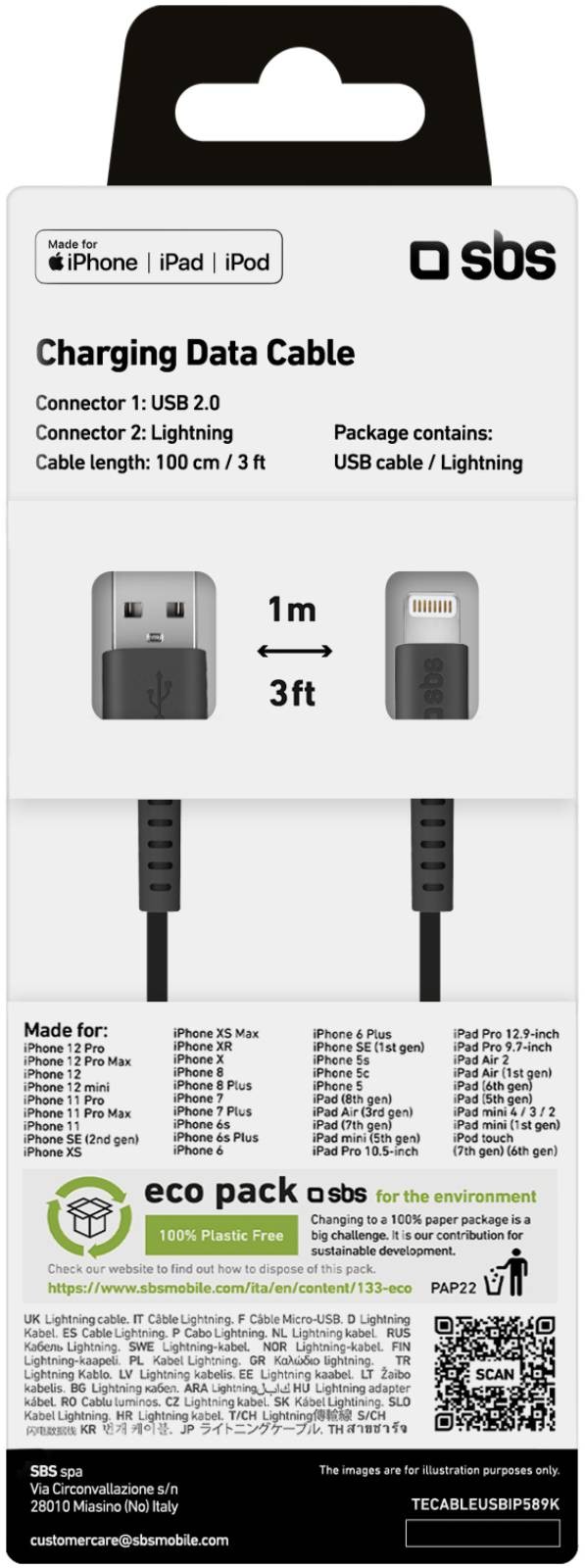 SBS Câble USB  - CABLEUSB-LIGHTNINGNR