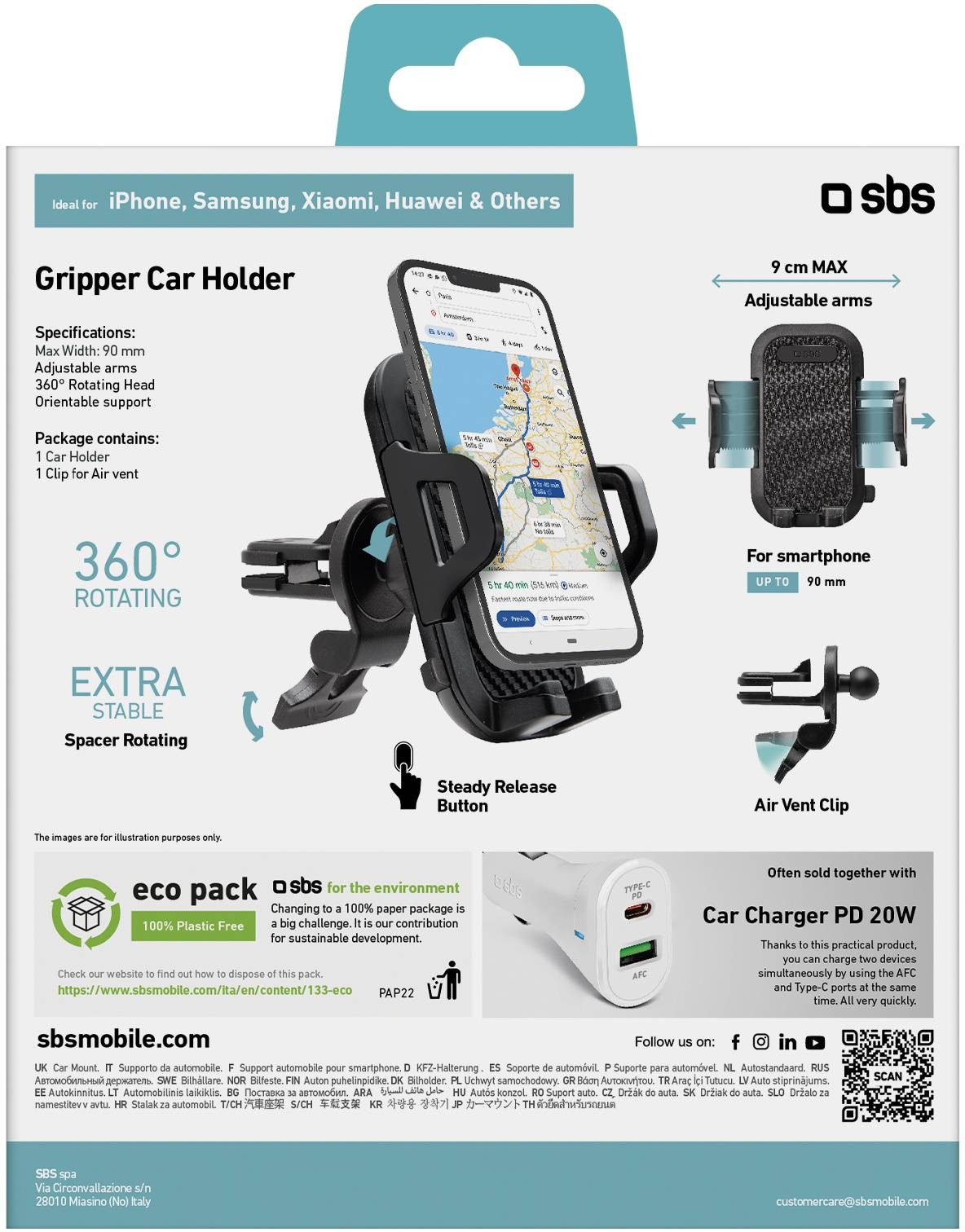 Support smartphone SBS Support de voiture avec fixation extra-forte - SUP-AUTO-CLIPEXTRA