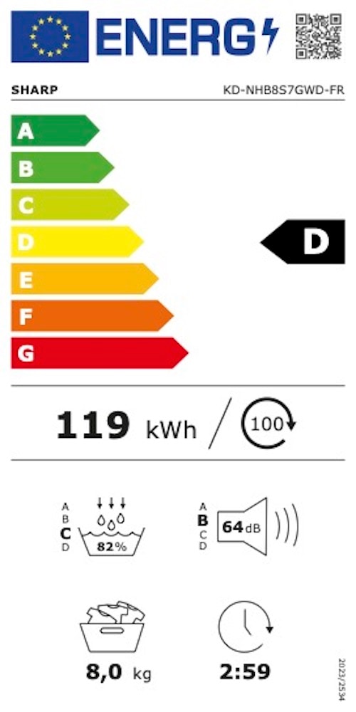 Sèche-linge pompe à chaleur SHARP  - KDNHB8S7GWD