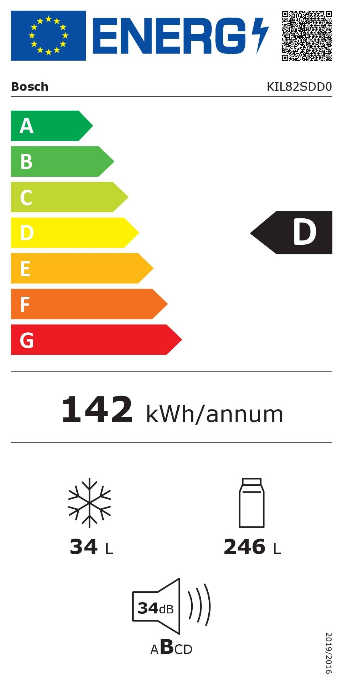 Réfrigérateur encastrable 1 porte BOSCH , Froid brassé, 280L - KIL82SDD0 Réfrigérateur encastrable 1 porte BOSCH , Froid brassé, 280L - KIL82SDD0