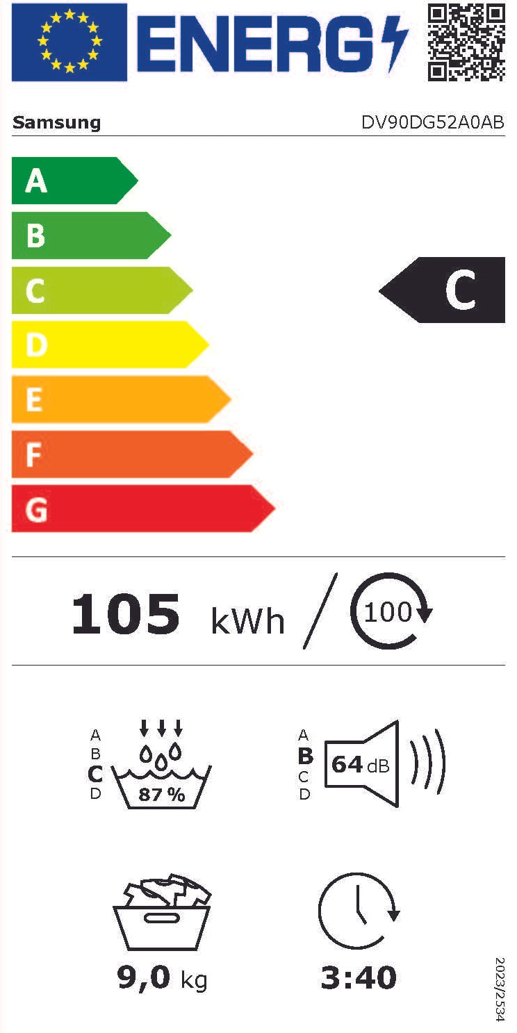 Sèche-linge pompe à chaleur SAMSUNG 9kg Moteur induction Optimal Dry Noir - DV90DG52A0AB
