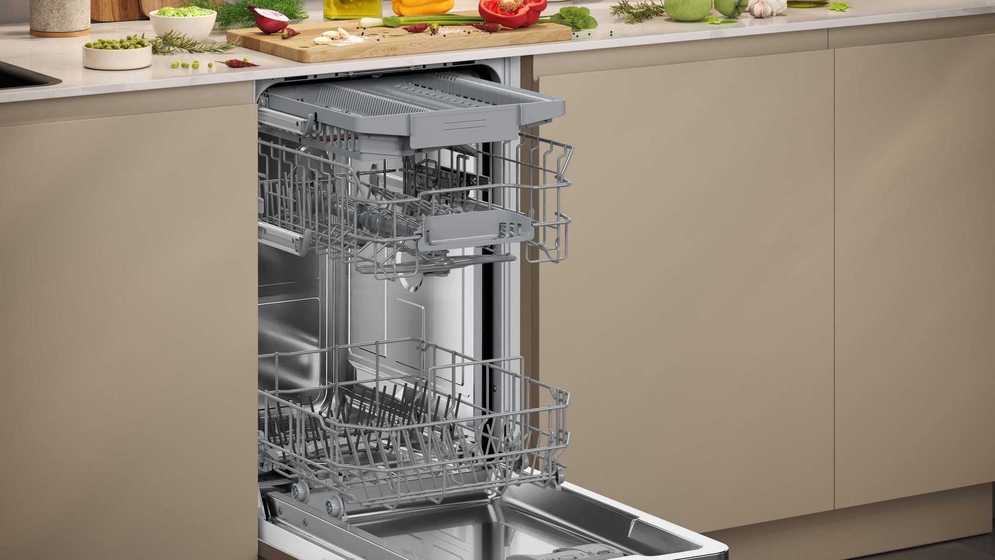 Lave vaisselle tout integrable 45 cm NEFF Porte à glissières Tiroir à couverts 42dB 10 couverts - S875EMX35E