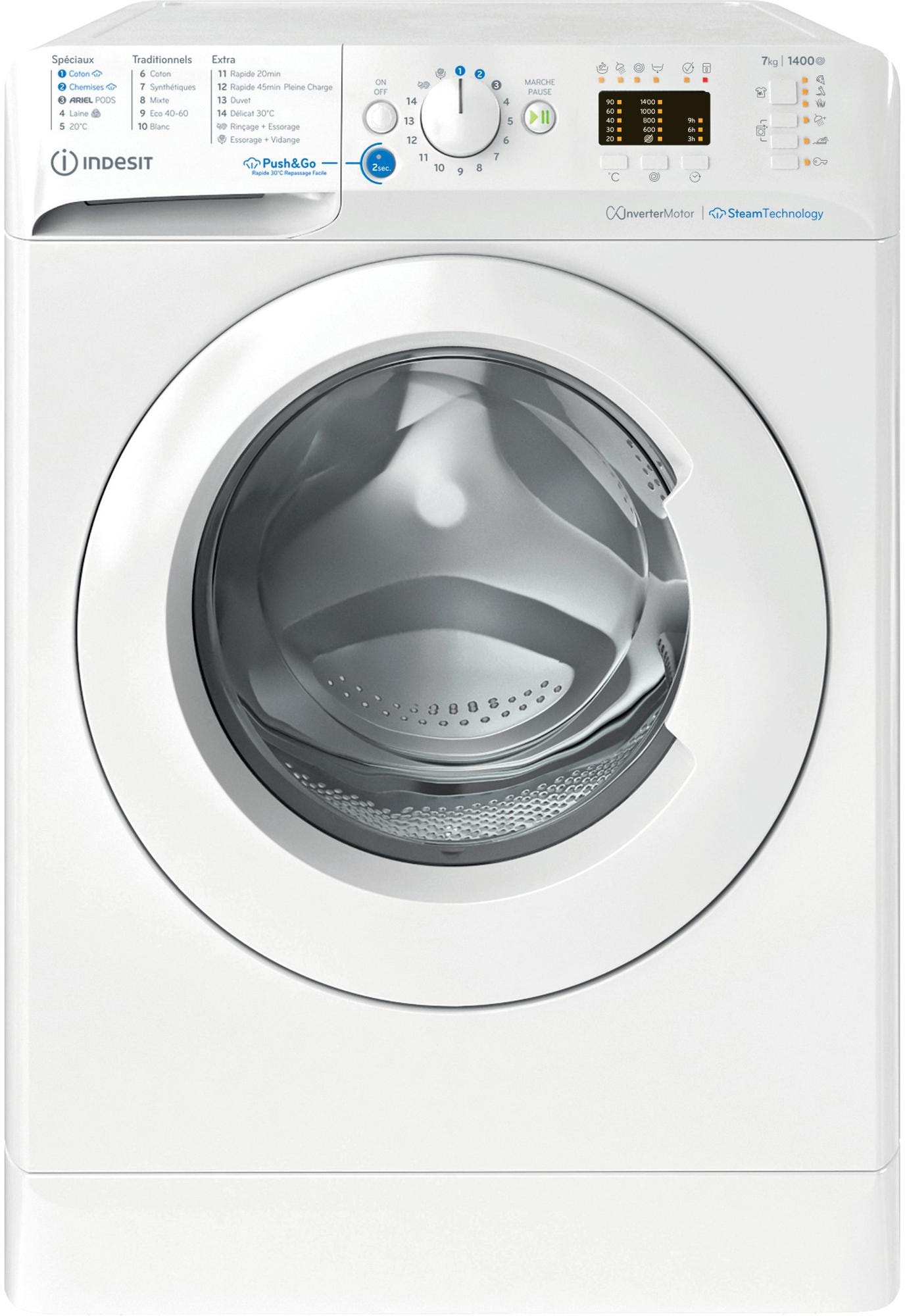 Lave linge Frontal INDESIT 1400 trs/min, 7kg, Blanc BWA71496XWVFR