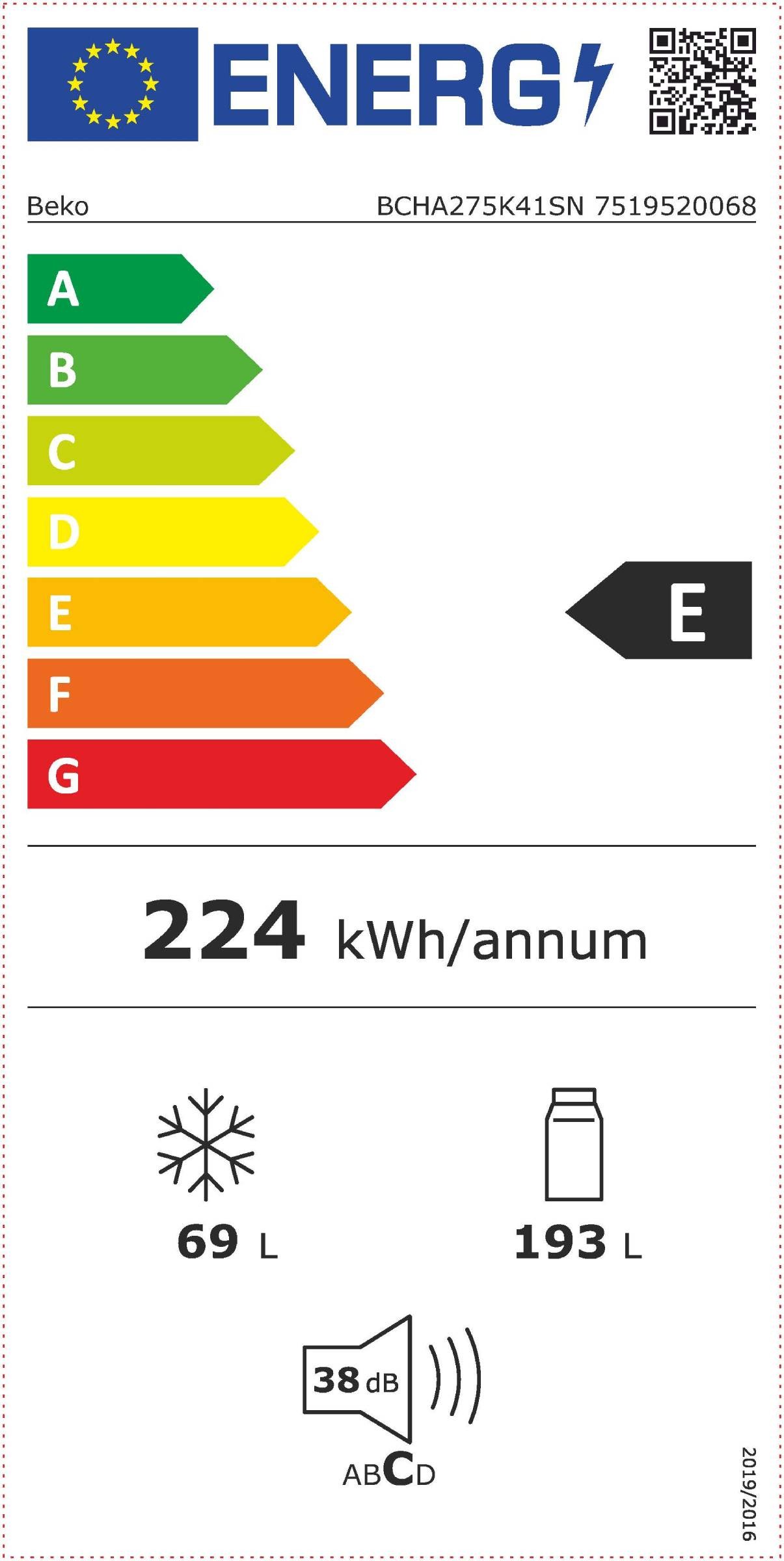 Réfrigérateur congélateur encastrable BEKO Froid ventilé 262L - BCHA275K41SN