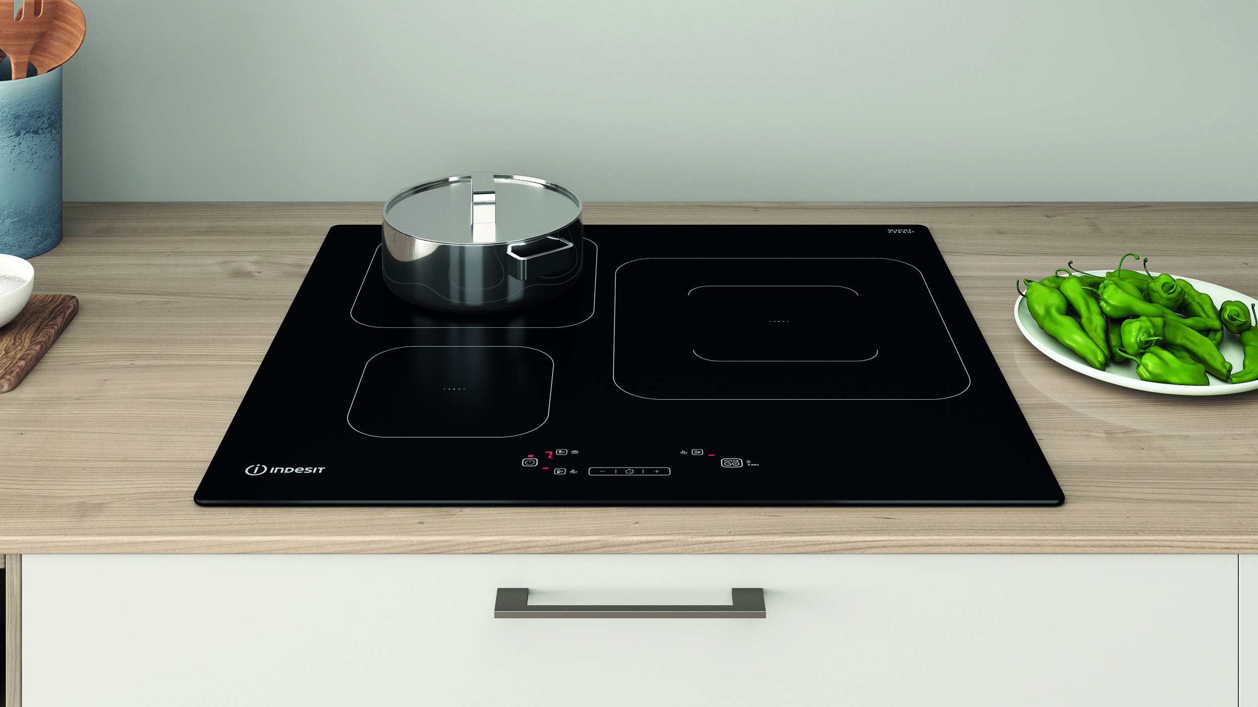 Plaque induction INDESIT 3 foyers Push&Go 60cm Noir - IS33Q60NE