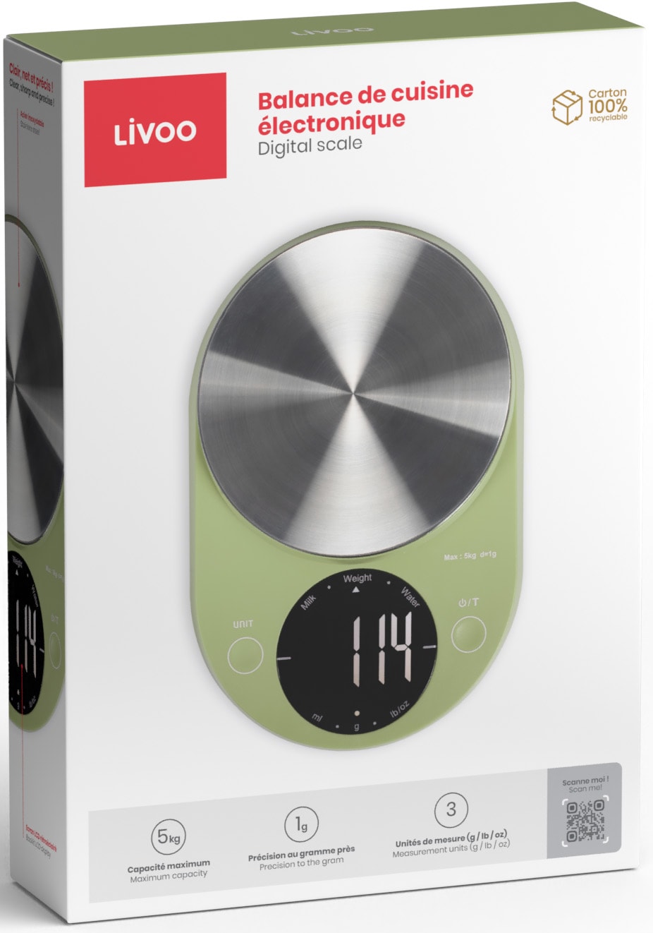 Balance de cuisine LIVOO 5kg, Vert - DOM493M