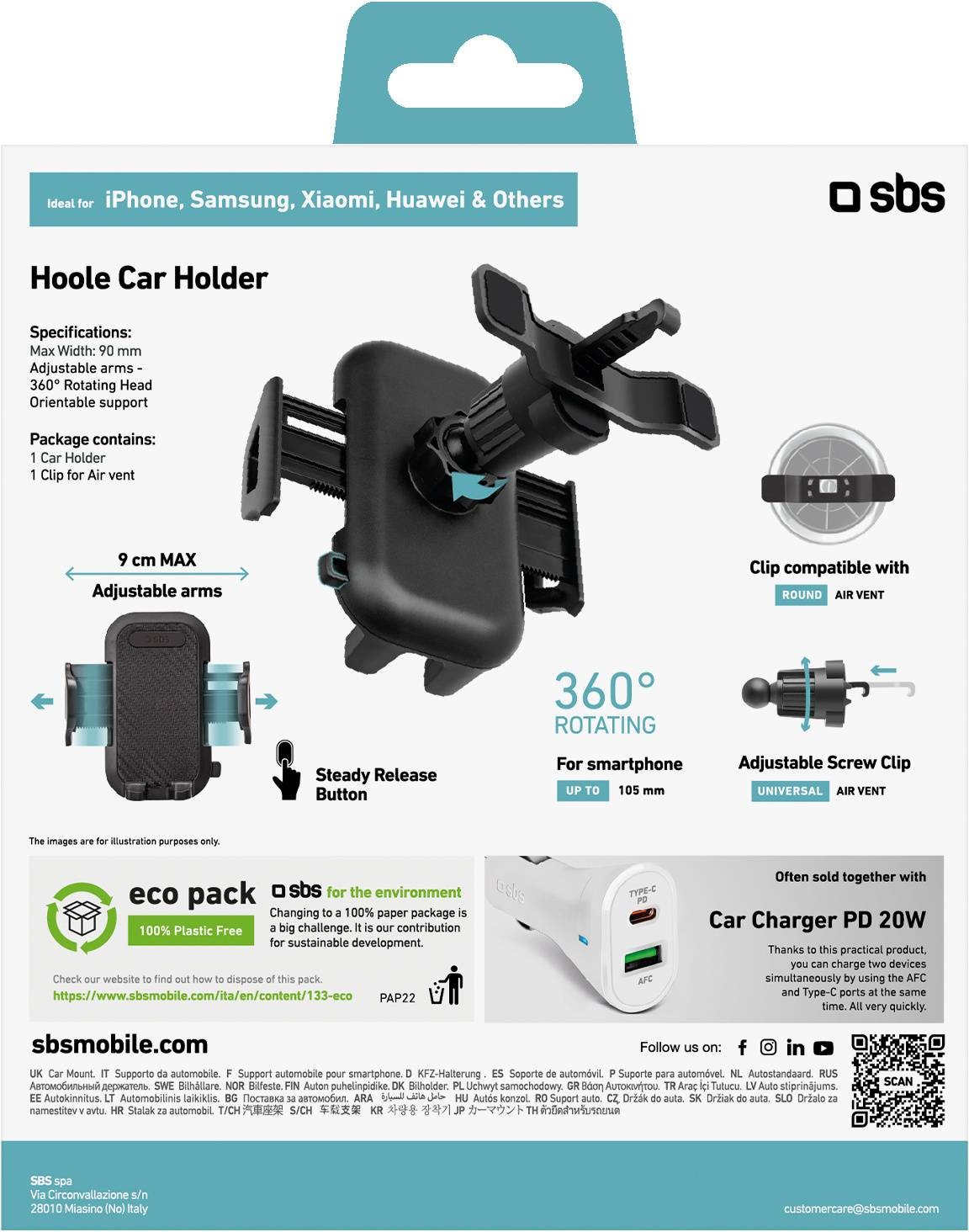 SBS Support smartphone Support de voiture avec clip à vis - SUPPORT-AUTO-CLIPVIS