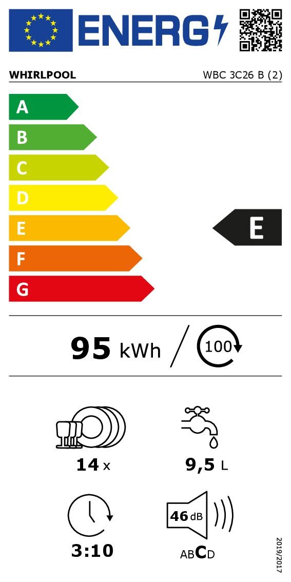 Lave vaisselle integrable 60 cm WHIRLPOOL 8 programmes 14 couverts 46dB - WBC3C26B Lave vaisselle integrable 60 cm WHIRLPOOL 8 programmes 14 couverts 46dB - WBC3C26B