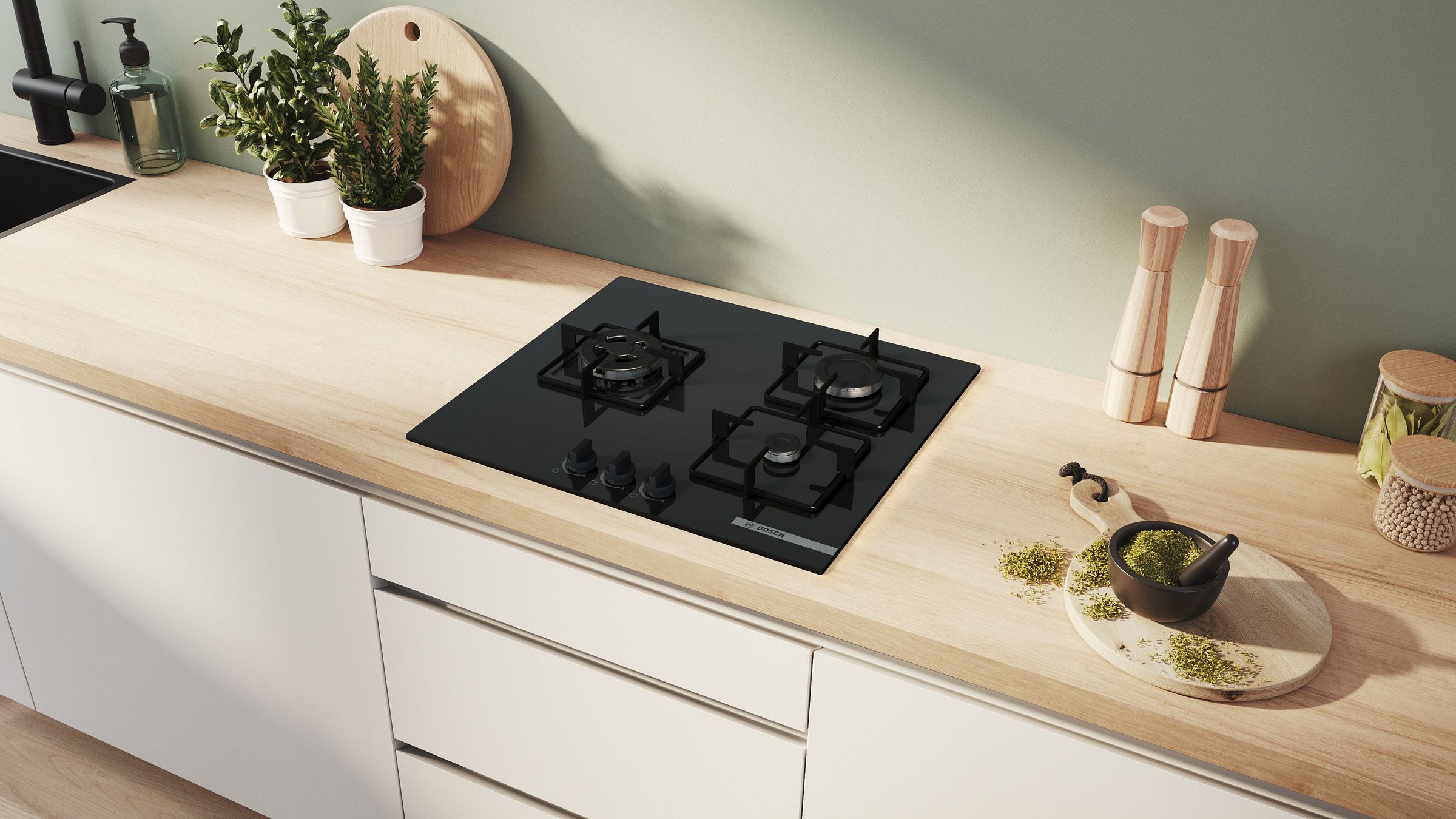 Plaque gaz BOSCH 3 foyers 59 cm Noir - PNC6B6K30